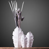 White Ceramic Leaf Sculpture Vase Set