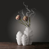 White Ceramic Leaf Sculpture Vase Set