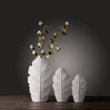 White Ceramic Leaf Sculpture Vase Set