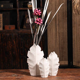 White Ceramic Leaf Sculpture Vase Set