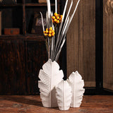 White Ceramic Leaf Sculpture Vase Set