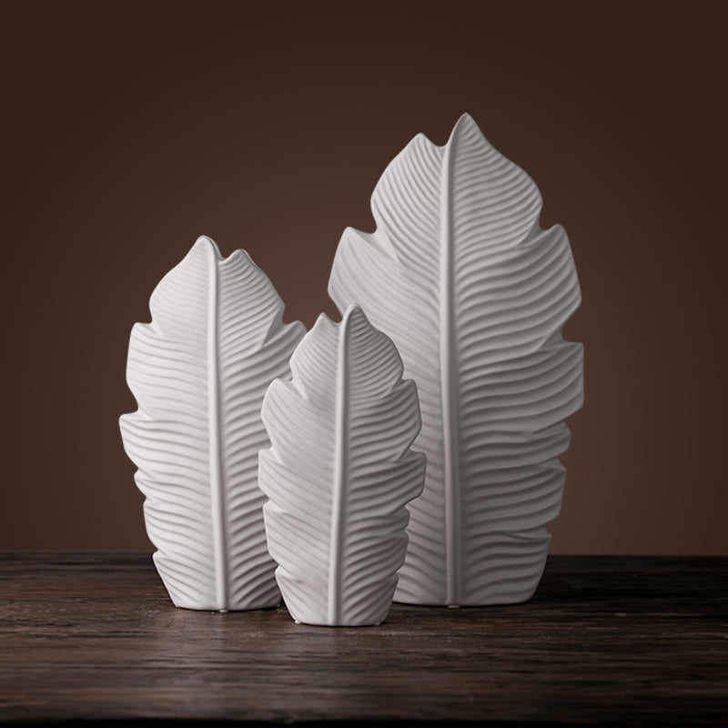 White Ceramic Leaf Sculpture Vase Set