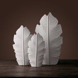 White Ceramic Leaf Sculpture Vase Set