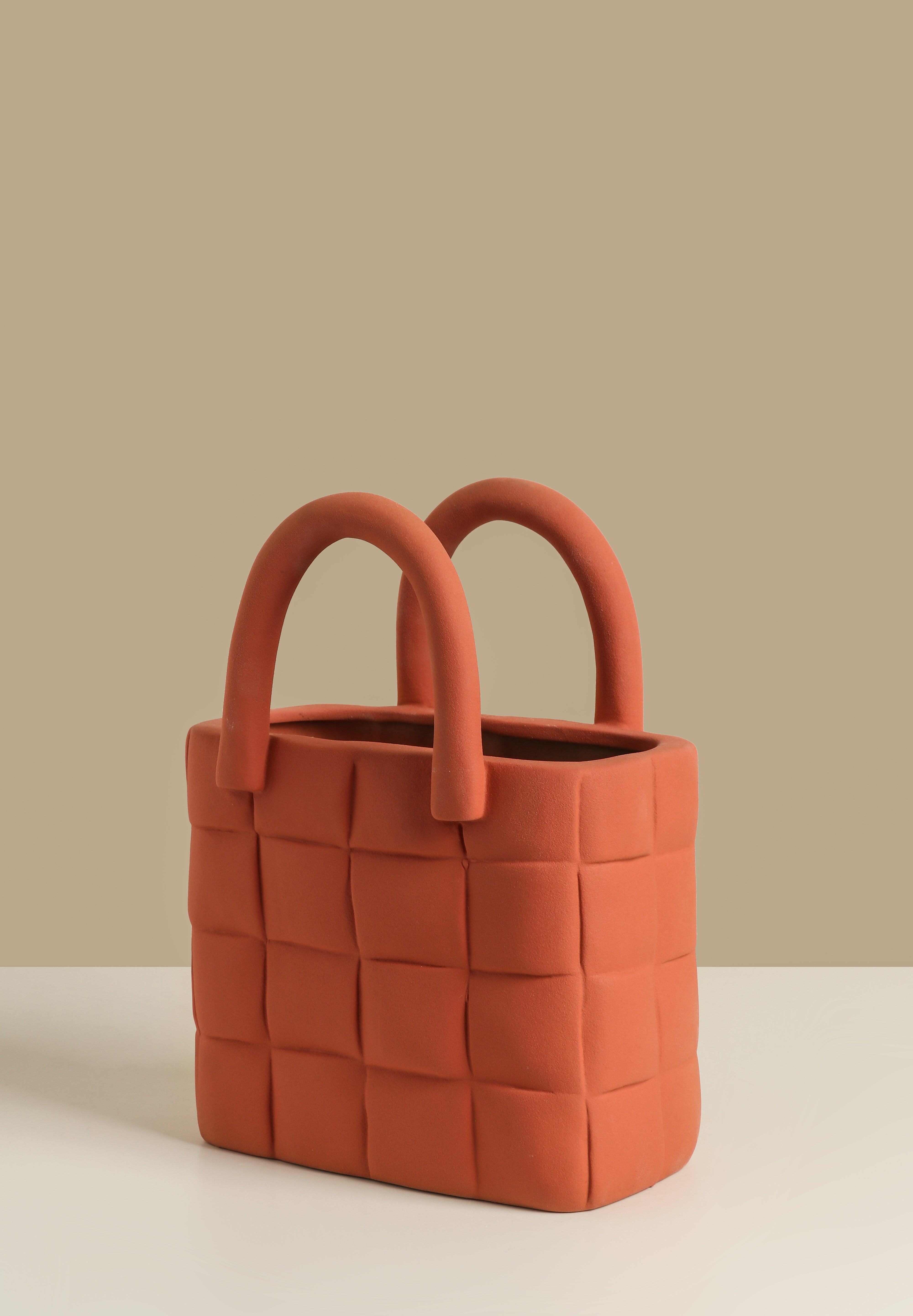 Terracotta Woven-Style Ceramic Tote Vase