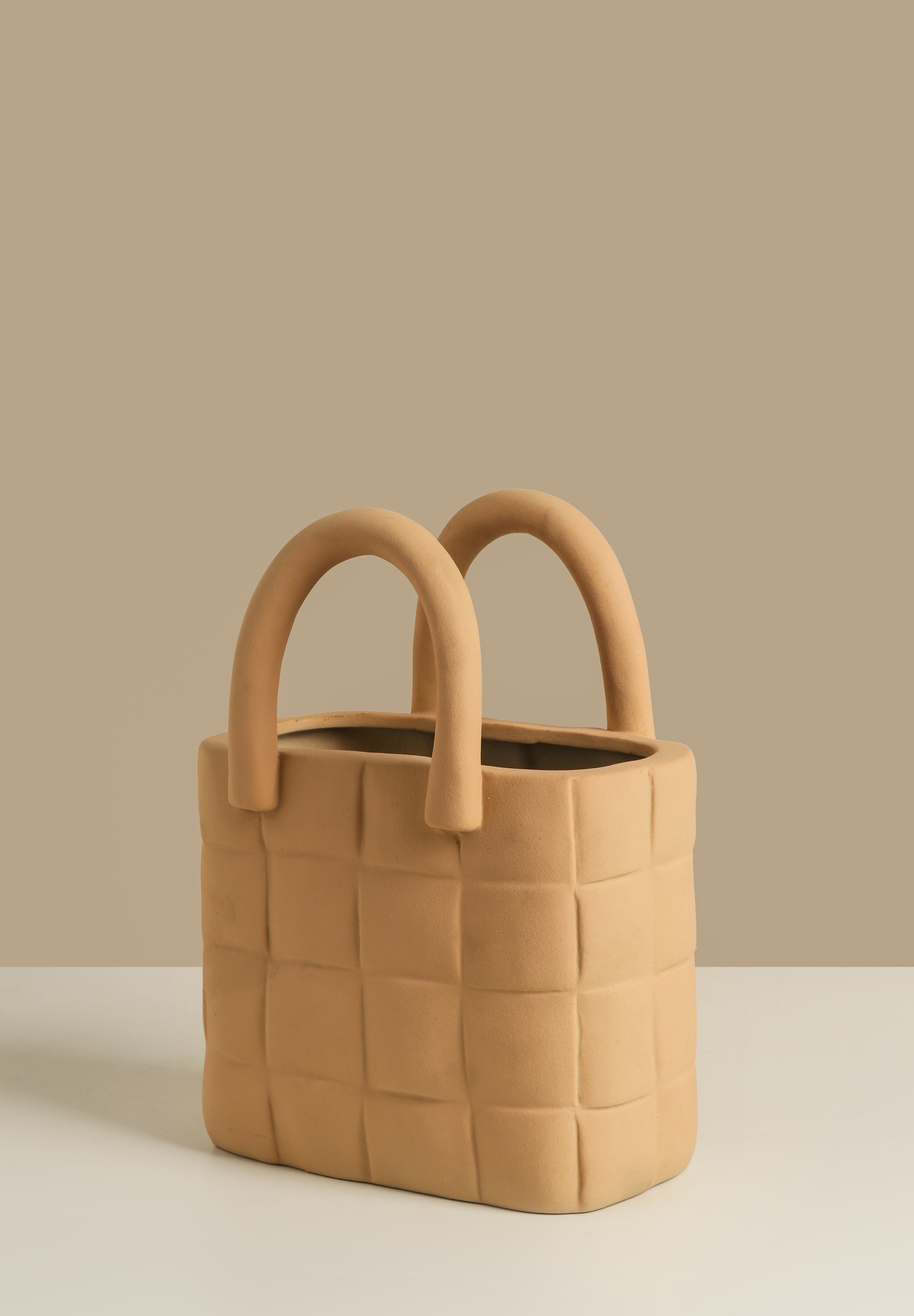 Terracotta Woven-Style Ceramic Tote Vase